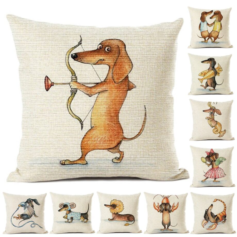 Funny Dachshund Print Cushion Cover