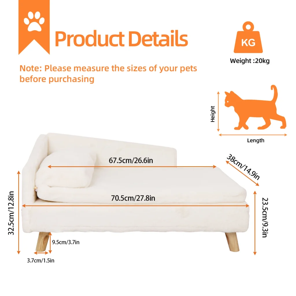 Nordic Pet Stool Bed: Elevated Comfort with Cozy Waterproof Pad and Sturdy Wood Legs for Small Dogs and Kittens